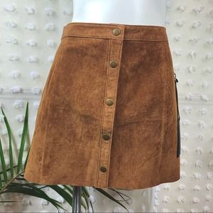 F21 Camel Suede Button Skater Skirt NWT MEDIUM